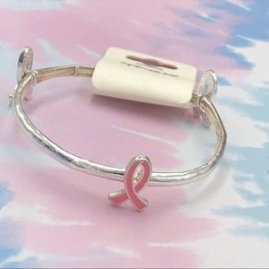 🌼 Pink Ribbon Breast Cancer Silver Stretch Bracelet
